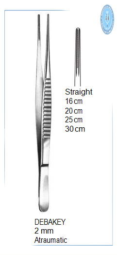 DeBakey Vascular Forceps, Straight, 2 mm, Atraumatic, 16 cm جفت دبيكي مستقيم